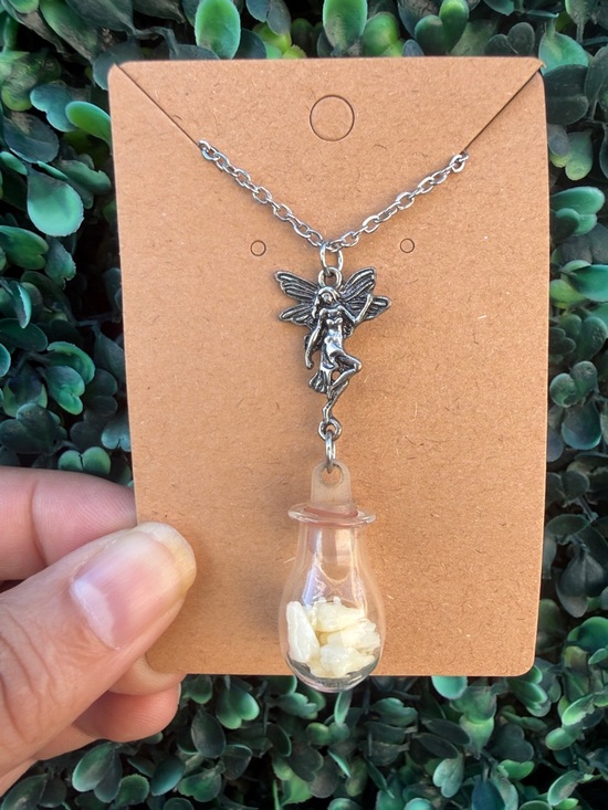 Hand Crafted Jewelry - Repurposed Silver Tone Tooth Fairy 🧚 Necklace with Clear Glass Teardrop